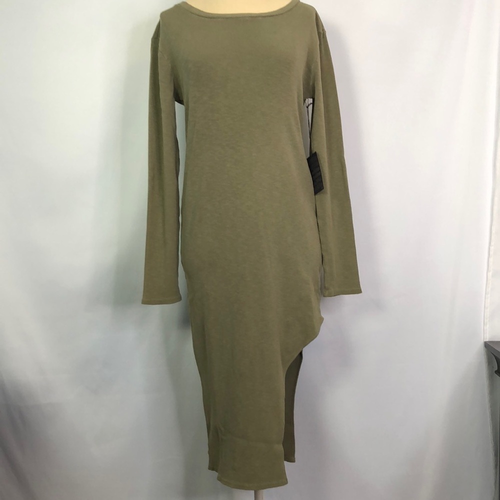 Forever 21 Knit  Olive  Asymmetrical Round Neckline Long Sleeve Dress Size L